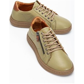 Resim Yeşil Hakiki Deri Ortopedik Kadın Günlük Ayakkabı Fermuarlı Bağcıklı-4362 YESIL 