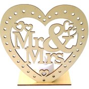 Resim Symbee Ahşap Ev Dekorasyonu Aşk Simgesi Mr & Mrs Işıklı Led Mumlu Nikah Dekoru Çok Renkli 