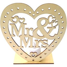 Resim Symbee Ahşap Ev Dekorasyonu Aşk Simgesi Mr & Mrs Işıklı Led Mumlu Nikah Dekoru Çok Renkli 