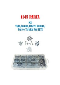 Resim 1145 Parça M3 Ysb Vida+Somun+Fiberli Somun+Pul+Tırtıklı Pul Seti 