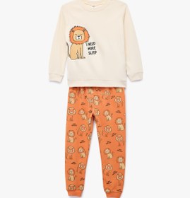 Resim Erkek Bebek Aslan Baskılı 2'li Pamuklu Pijama Takımı 