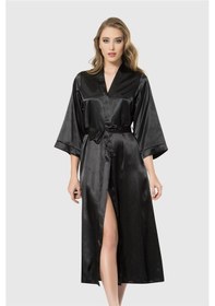 Resim Ahu Aria's Closet Siyah Uzun Saten Sabahlık Siyah 