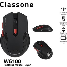 Resim Classone WG100 Gaming Serisi 1600 DPI Kablosuz Siyah Oyuncu Mouse 
