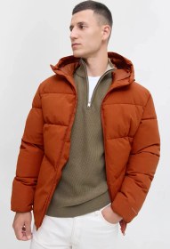 Resim Jack & Jones Erkek Jjglobal Kapüşonlu Şişme Mont 12283517 Kiremit KIREMIT 