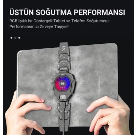 Resim Polham Rgb Işıklı Isı Göstergeli Tablet ve Telefon Uyumlu 7000RPM Ultra Güçlü Soğutucu Fan, Ultra Sessiz 