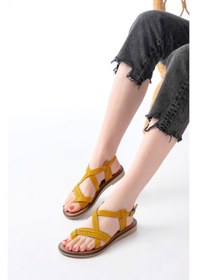 Resim 205-09 Hardal Ortopedik Hakiki Deri Kadın Sandalet Hardal 