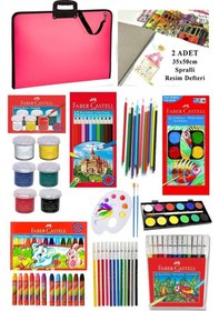 Resim Öğrenci Boyama Seti 11 Parça 1 Paket 35x50 Resim Çantası Resim Defter Faber Sulu Boya Kuru Boya Pastel Boya Keçeli Kalem 001 