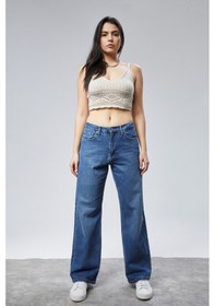 Resim Cedy Denim Cedy Denım Yüksek Kalite Kadın Palazzo Yüksek Bel Cotton Jean Pantolon Mavi 