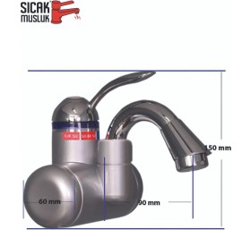 Resim Duvara Monteli Elektrikli Ani Su Isıtıcı, Termal Şofben, Musluk Dsg-5s, Gümüş Renk 