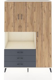 Resim Hyperion Dolap 7 Raflı 3 Çekmeceli 3 Kapaklı 132x44x195 Aytaşı-çam/antrasit Atlas Çam/antrasıt 