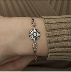 Resim 925 Ayar Gümüş Rose Elmas Montür Çiçek Bileklik Gümüş - Rose 