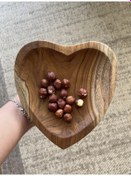 Resim Suarağacından El Yapımı Ahşap Kalp Şeklinde Çerezlik / Kase Dekor 