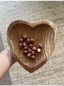 Resim Suarağacından El Yapımı Ahşap Kalp Şeklinde Çerezlik / Kase Dekor 
