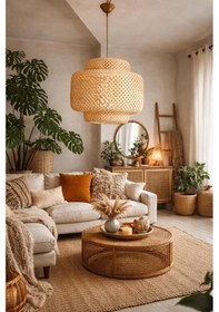 Resim Ömür Avize Trudy 30 30 Bambu Modern Tasarım Oturma Odası Avize Beyaz 