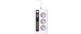 Resim Hobimtek H-03 Üçlü Priz 5 USB Portlu Akım Korumalı 2500W On/off Düğmeli 2 Metre Uzatma Kablolu 3'lü Priz 