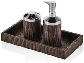 Resim setabianca Luxe Faux Vegan Deri Banyo Seti Kahve (Tepsi 30 * 15Cm) 
