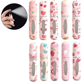 Resim 1 Adet Sevimli Pembe Kalp Temalı Doldurulabilir Parfüm Sprey Şişesi - Seyahat İçin Taşınabilir, BPA'sız Plastik, Çilek & Çiçek Desenli Çok Renkli Tasarım, Hediye Vermek İçin İdeal, Parfüm Kutusu 
