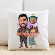 Resim Futbol Sever Baba ve Kızı Karikatürlü Yastık 