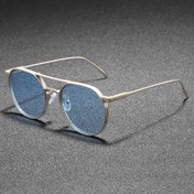 Resim RIVSAR Retro Yuvarlak Metal Güneş Gözlüğü, Sürüş ve Balıkçılık İçin Klasik Tarz, Çinko Alaşımlı Çerçeve, Mavi Renkli Lensler 