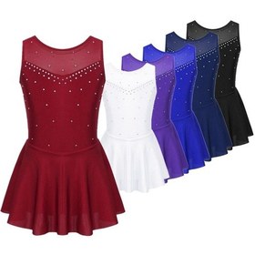 Resim Lacivert Çocuk Kız Kolsuz Parlak Rhinestone Bale Leotard Elbise Tül Lirik Dans Buz Pateni Atletik Kostümler Lacivert 
