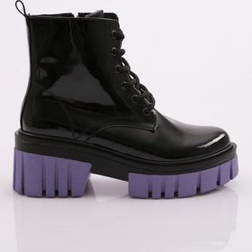 Resim Dgn Es805 Kadin Kalin Taban Bağcikli Topuklu Bot ES805-2007-R12988 Siyah - Lila 