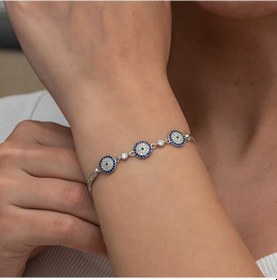 Resim Gümüş Üçlü Nazar Kadın Bileklik 