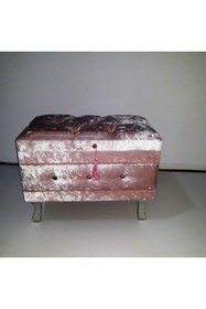 Resim Ankara Mobilya Çeyiz 13234 SANDIK Kapitone Küçük set Model PEMBE Kadife Kumaş İçi tela El Yapım 