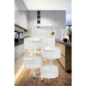 Resim Salda Beyaz 5 Katlı Yana Açılır Tekerlekli Patates Soğan Sepeti Sebze Meyve Sepeti Sebzelik 