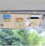 Resim Cbtx Araba Güneşlik Dekoratif Saklama Çantası Pu Deri Bill Gözlük Kartları Cd Tutucu Saklama Çantası Fermuarsız - Bej 