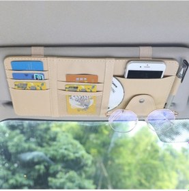 Resim Cbtx Araba Güneşlik Dekoratif Saklama Çantası Pu Deri Bill Gözlük Kartları Cd Tutucu Saklama Çantası Fermuarsız - Bej 