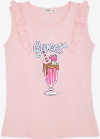 Resim Breeze Kız Çocuk Tişört Omuzu Fırfırlı Dondurma Baskılı 4-8 Yaş, Pembe-Pembe 