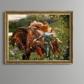Resim epiqart Şövalye ve Kadın - Vintage Desenli Çerçeve - İnce Model 