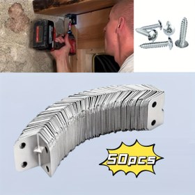 Resim 50 adet Ağır Hizmet Tipi 201 Paslanmaz Çelik L Şekilli Sağ Açılı Braketler Vidalarla - Mobilya & Raf Desteği için 90° Destek, DIY Projeleri için Dayanıklı Metal Bağlantı Braketleri, Metal için Vidalar 