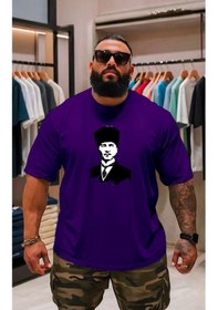 Resim Atatürk Baskılı Oversize Unisex Tişört Mor 