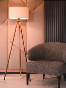 Resim Kumaş Lambader Ahşap Krem Kahve Ayak Ly503 