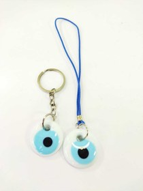 Resim cuaderno El Yapımı Beyaz Cam Nazar Boncuğu Seti Anahtarlık + Araba Süsü Dikiz Ayna Süsü 