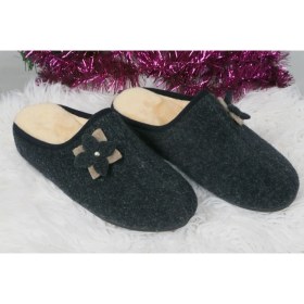 Resim Nancy Esa Winter Star El Yapımı Rahat Kışlık Lacivert Keçe Suni Kürklü Şık Kadın Ev Terliği 