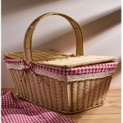 Resim Dore Kırmızı Ekoseli Kapaklı Hasır Piknik Sepeti 