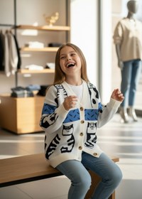 Resim Minimoda Kids Kız çocuk kedi baskılı hırka 