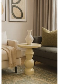 Resim Doğal Masif Ahşap Krem Renk Tekli Yan Sehpa Mantar Sehpa - Coffee Table Bej 