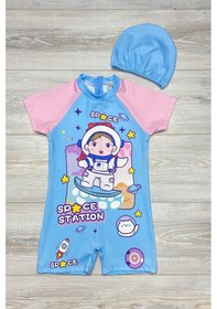 Resim My Kids Wear Çizgi Film Desenli Fermuarlı Boneli Kız Çocuk Mayosu Beyaz - Yeşil 