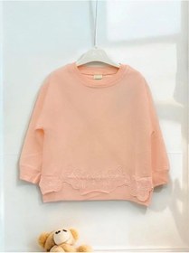 Resim Kız Çocuk Kelebek İşlemeli Sweatshirt-14229 Pudra 