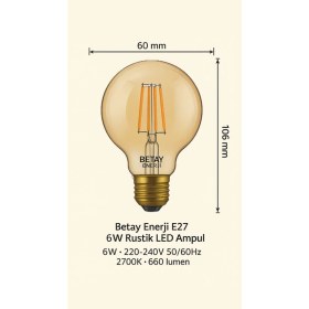 Resim K2 LED Fılament Bulb Rustik Ampül Kes 603 