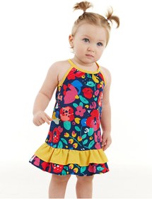 Resim Denokids Çiçekli Kız Bebek Poplin Pamuklu Yazlık Askılı Elbise 