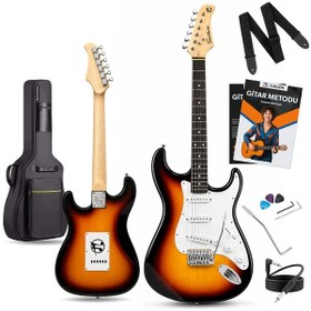 Resim Fourtune Atlas Eg-1000sb Gül Klavye Strat Kasa Sss Sunburst Elektro Gitar Seti 