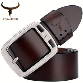 Resim COWATHER Erkek Vintage Gerçek Deri Kemer - İki Katmanlı İnek Derisi ile Altın Tonlu Toka, Kahverengi Rahat Stil, Dayanıklı ve Şık, Günlük Kıyafetler için, Her Gün Kemer | Vintage Stil Kemer | Dayanıklı Deri Kemer 