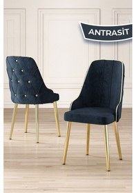 Resim Canisa Asel Serisi 90x160 Lak Panel Beyaz Mermer Desen Gold Ayaklı Masa Takımı Ve 6 Antrasit Sandalye Beyaz Mermer Desen Masa Sandalyeler Antrasit 