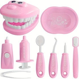 Resim 9 Parça Plastik Diş Hekimi Simülasyon Oyun Seti, Çocuklar İçin Rol Yapma Eğitici Tıbbi Oyuncak Takımı 