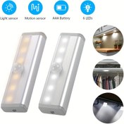 Resim Gösterge Sensörlü LED Dolap Işığı, Gardırop, Mutfak, Banyo, Kiler için Uygun 6 LED Şerit - Pil ile Çalışan, Kablosuz, Yapıştır ve Tak, Piller Dahil Değildir 