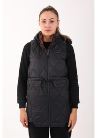 Resim Maraton Sportswear Regular Kadın Kapşonlu Kolsuz Basic Siyah Yelek 20371-siyah Siyah 